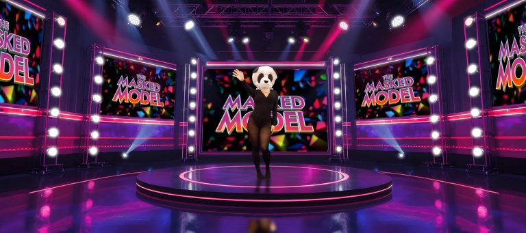 The Masked Model Panda Peaches on the set