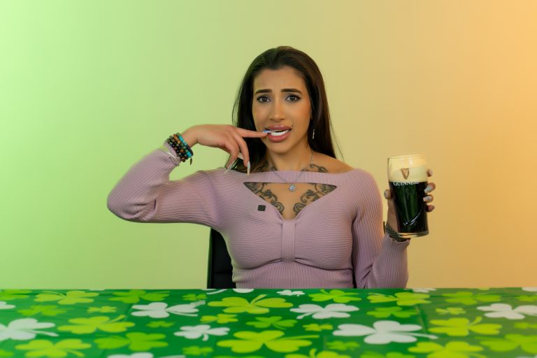 St Patrick's Day Alicia Sweets holding a Guinness